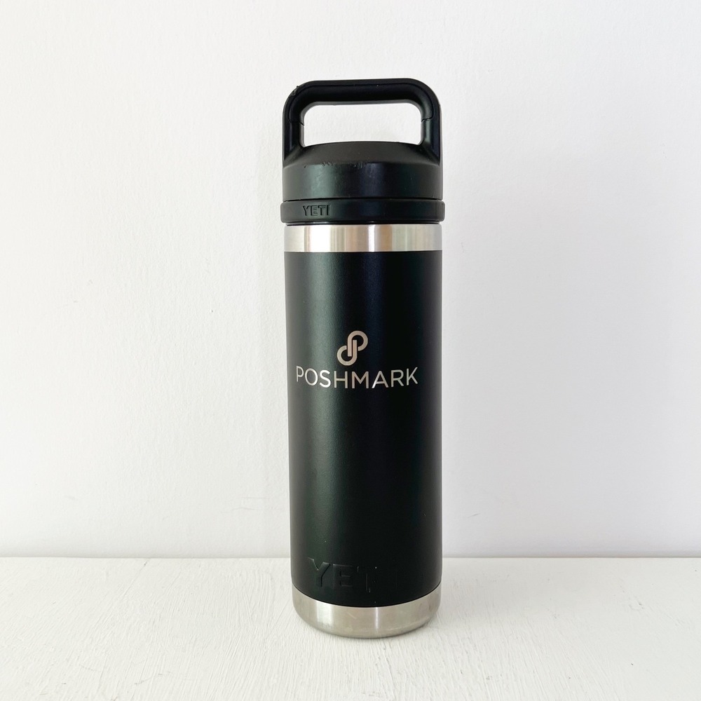 Yeti Rambler Water Bottle Black 18 oz Poshmark Logo Chug Cap Stainless Steel